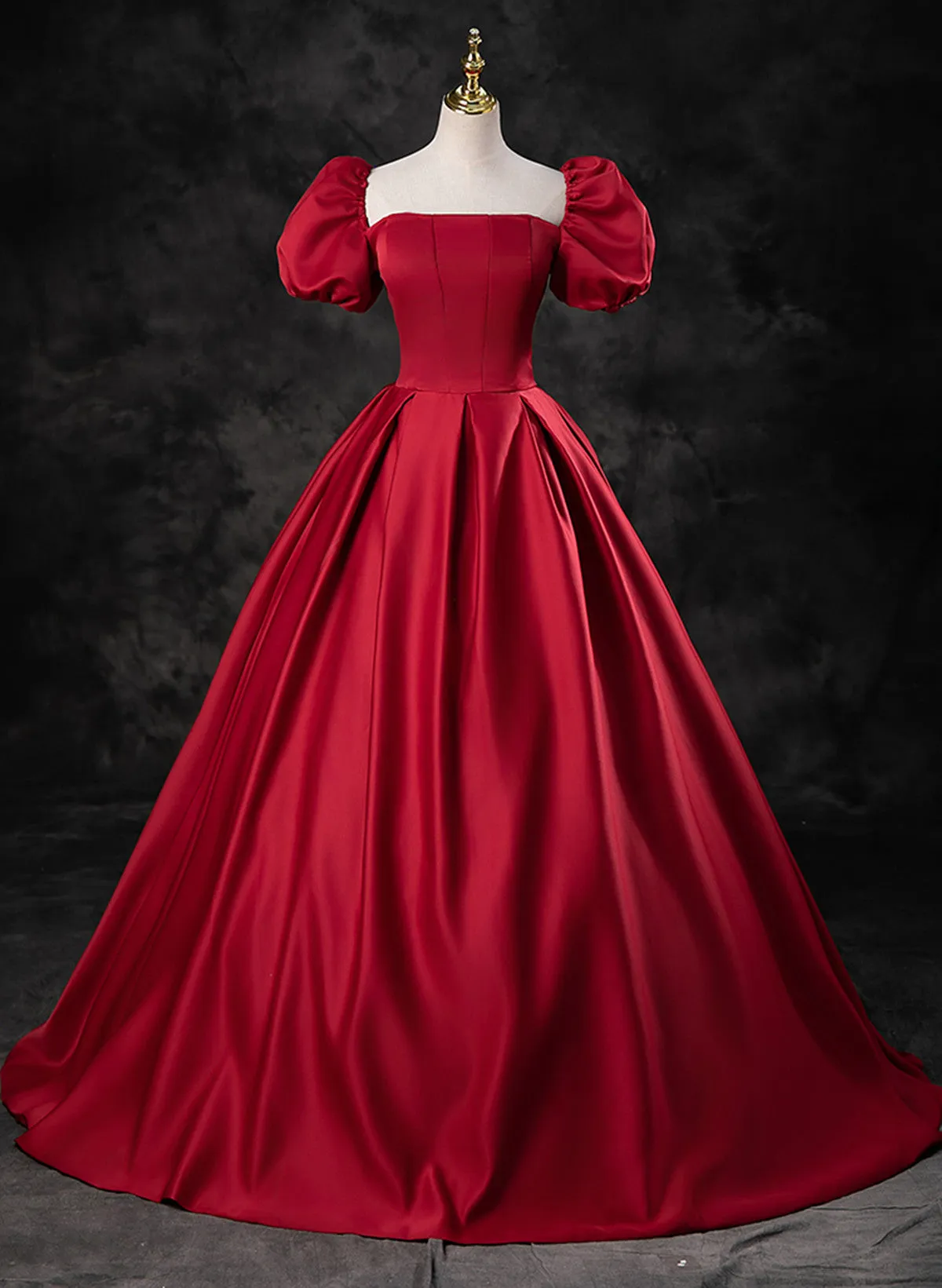 Uniwim Red Satin A-line Short Sleeves Long Prom Dress, Red Long Formal Dress Evening Dress