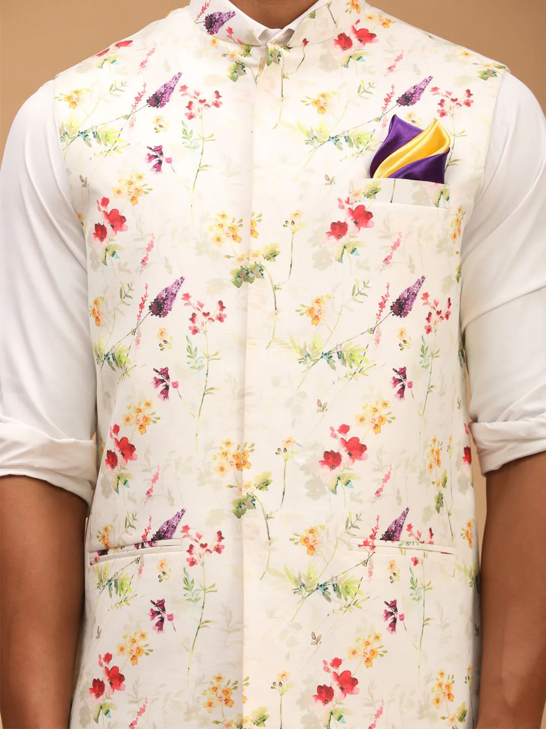 VASTRAMAY Printed Nehru Jacket for Men