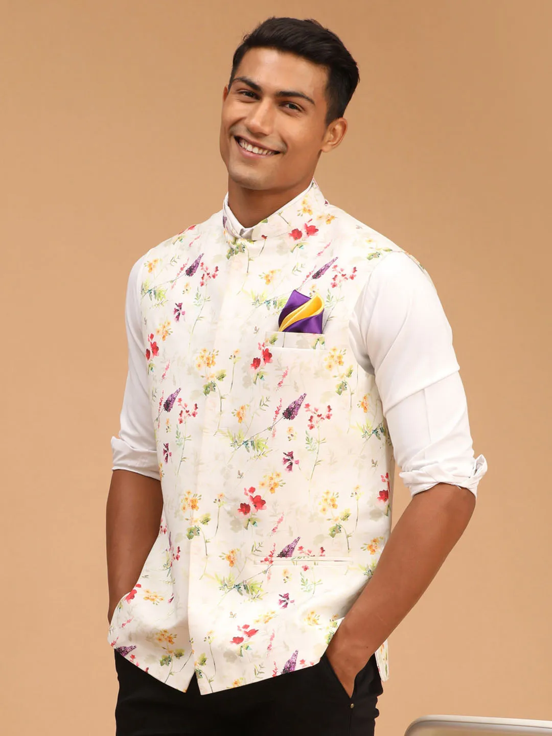 VASTRAMAY Printed Nehru Jacket for Men