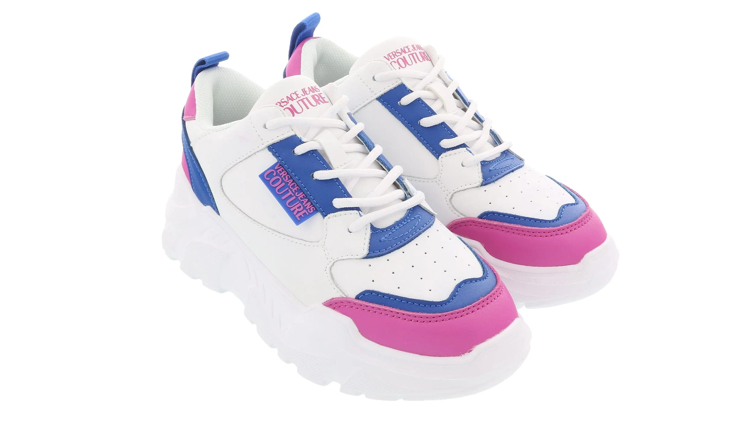 Versace Jeans Couture White Blue Signature Fashion Sneakers