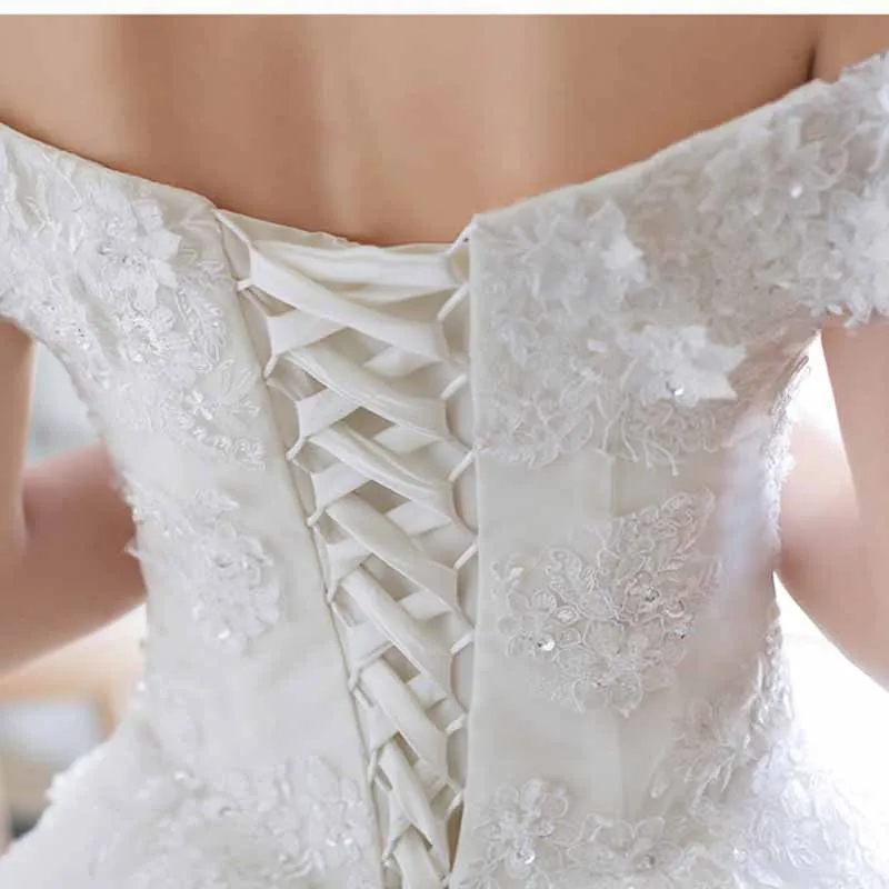 Vintage A line Tulle Off The Shoulder White Wedding Dresses for Bride