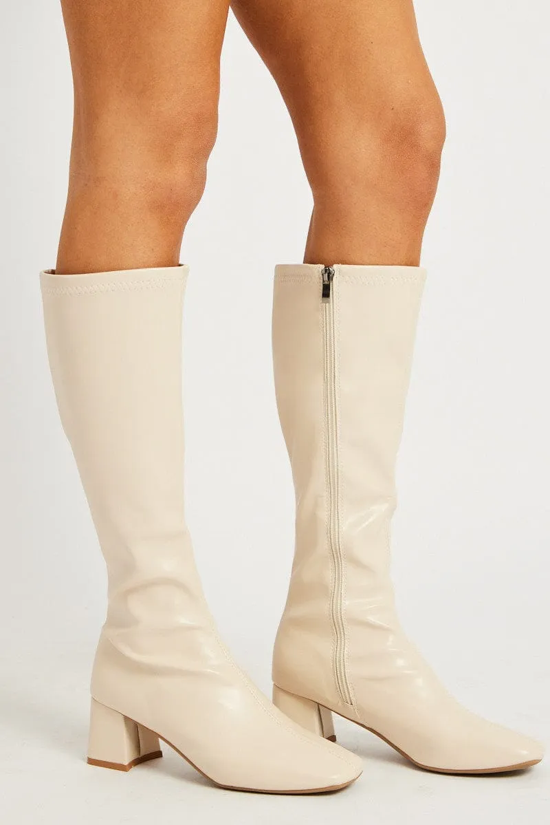White Knee High Boots