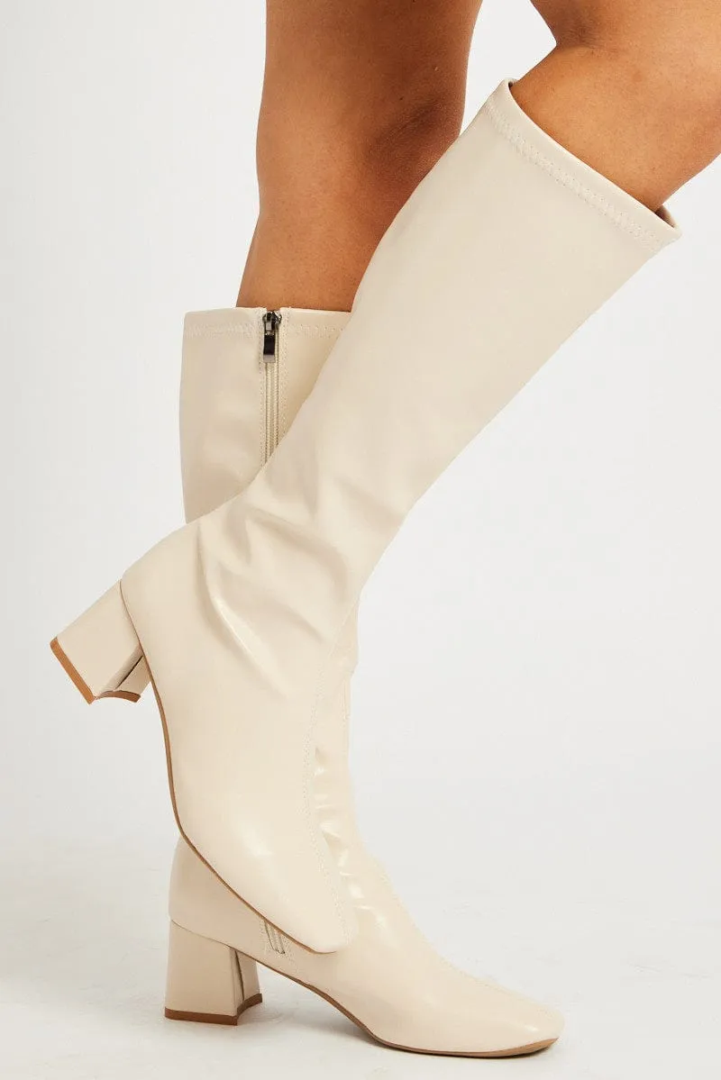 White Knee High Boots