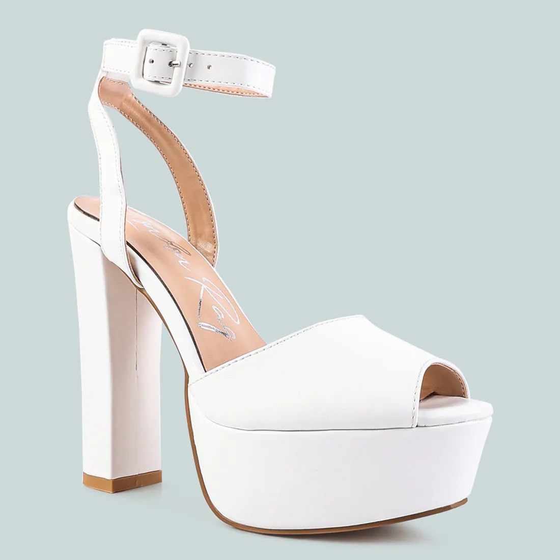 White Peep-Toe High Platform Block Sandals