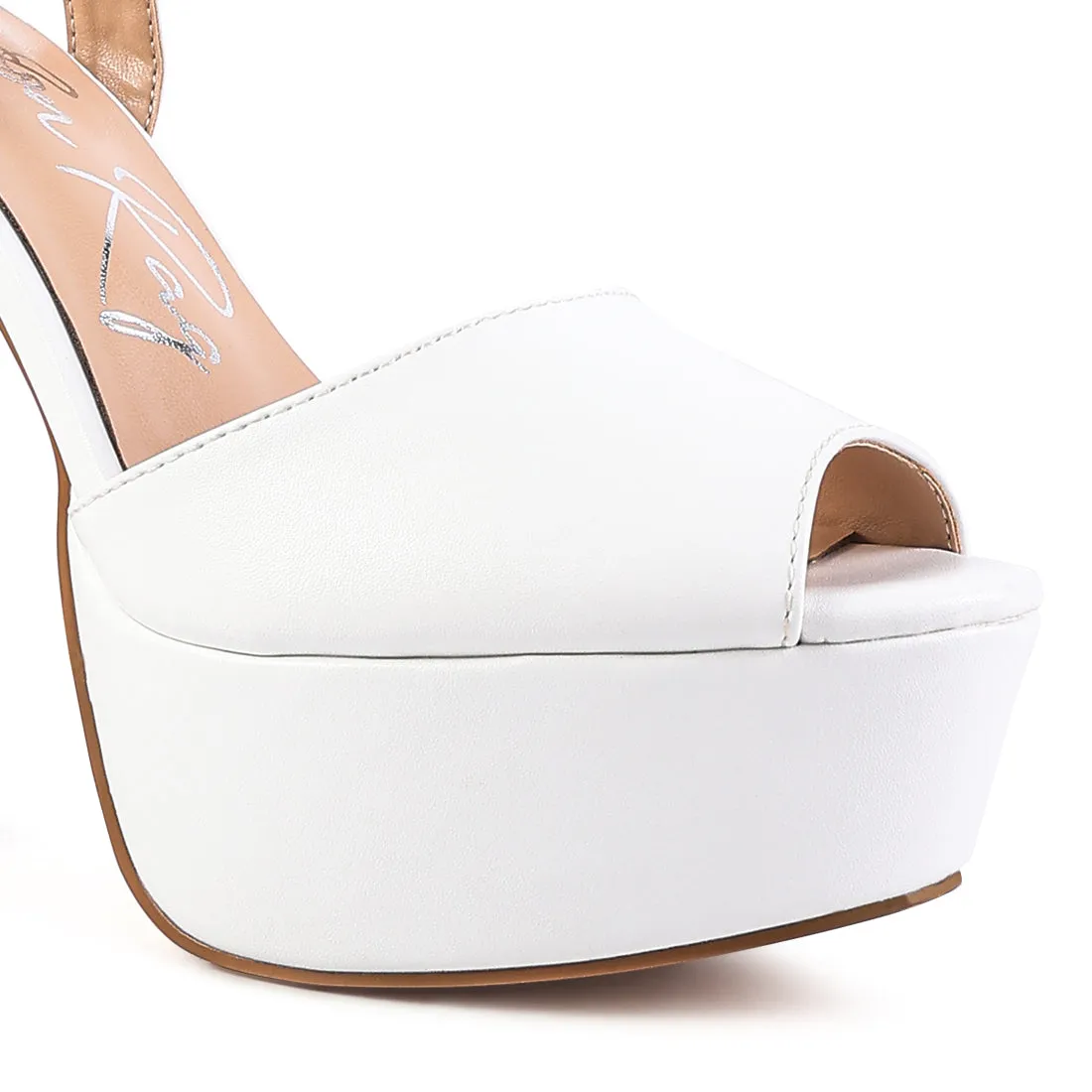 White Peep-Toe High Platform Block Sandals