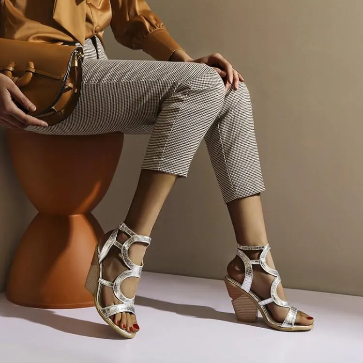 Women peep toe hollow strappy slingback sexy chunky heels
