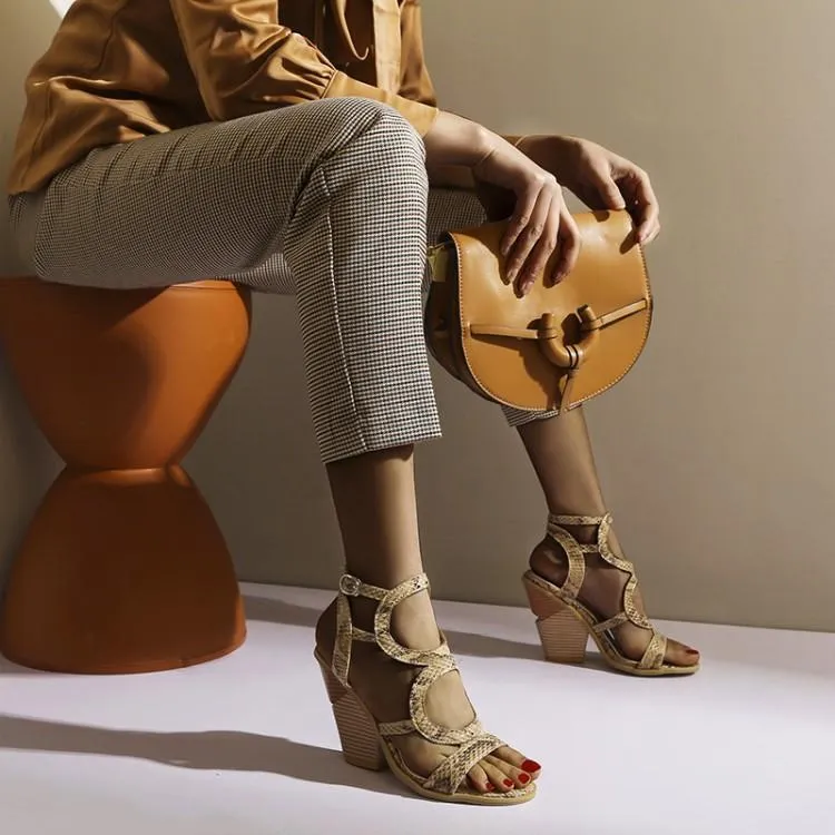 Women peep toe hollow strappy slingback sexy chunky heels