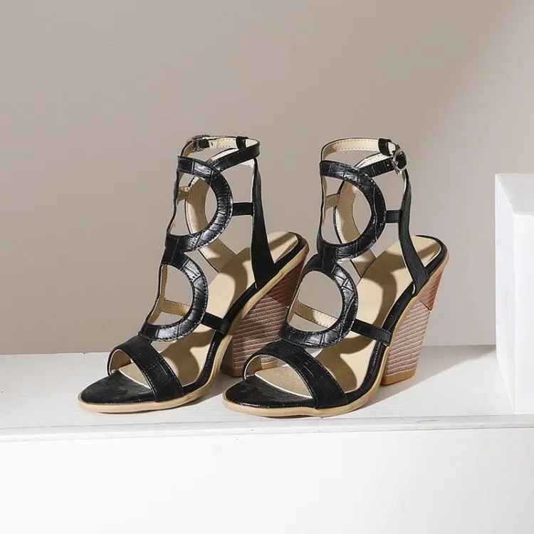 Women peep toe hollow strappy slingback sexy chunky heels