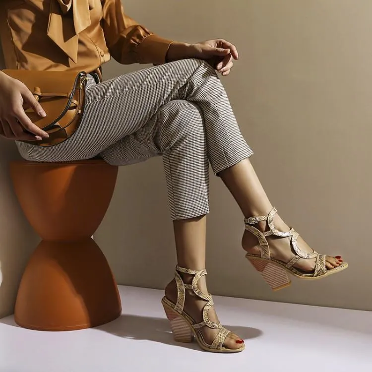Women peep toe hollow strappy slingback sexy chunky heels
