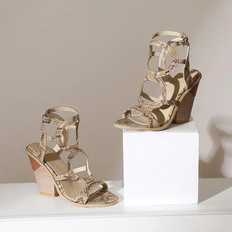 Women peep toe hollow strappy slingback sexy chunky heels