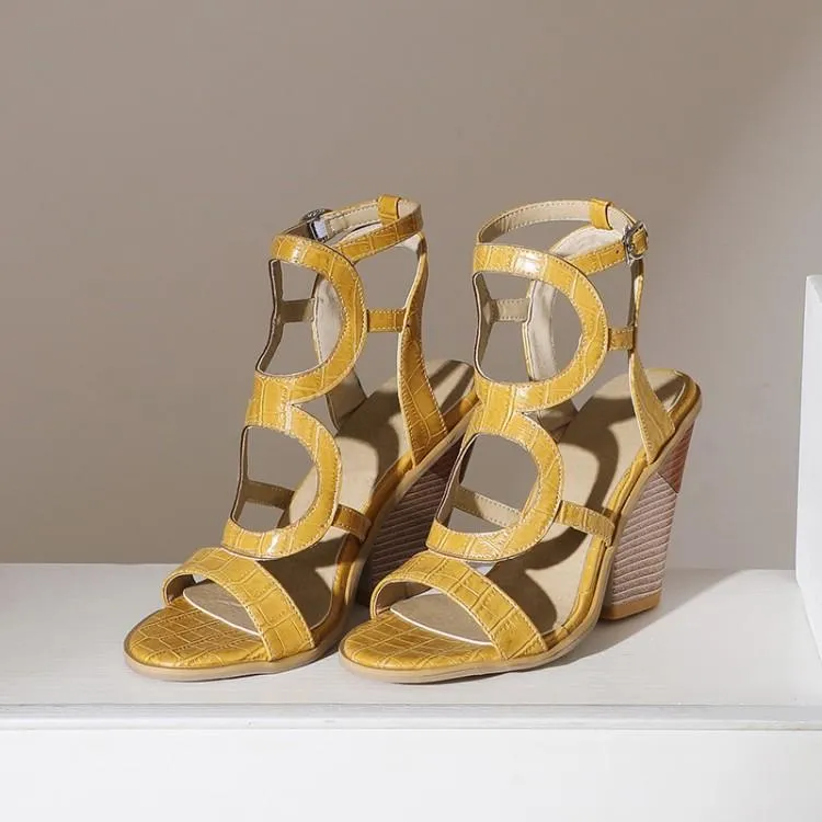 Women peep toe hollow strappy slingback sexy chunky heels