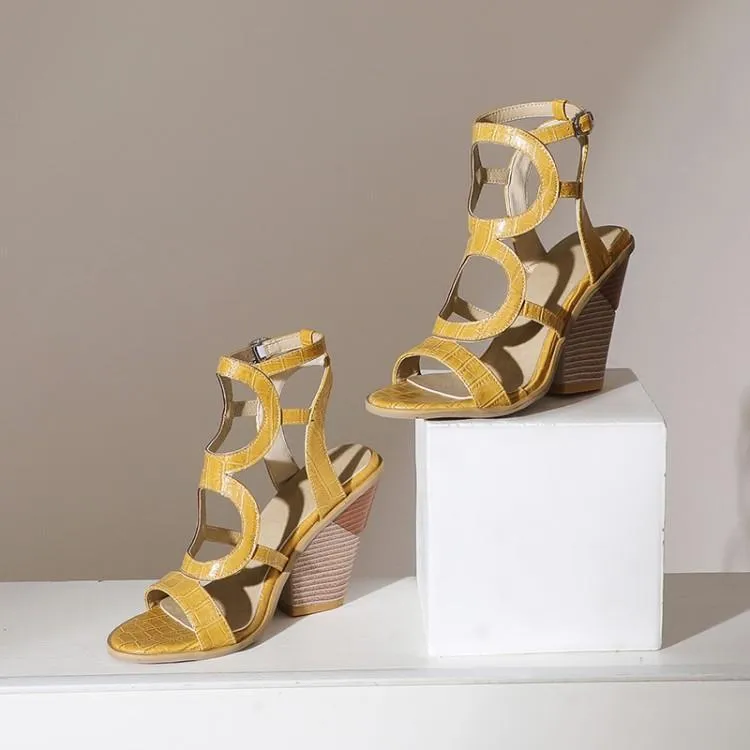 Women peep toe hollow strappy slingback sexy chunky heels