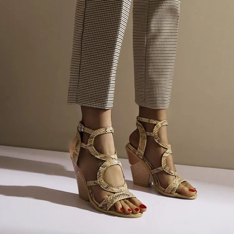Women peep toe hollow strappy slingback sexy chunky heels