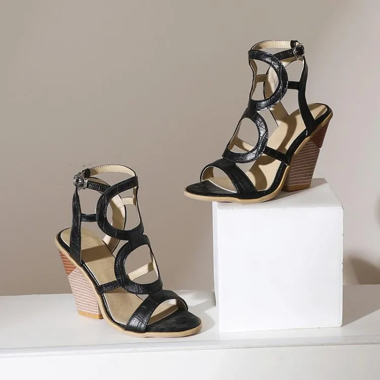 Women peep toe hollow strappy slingback sexy chunky heels