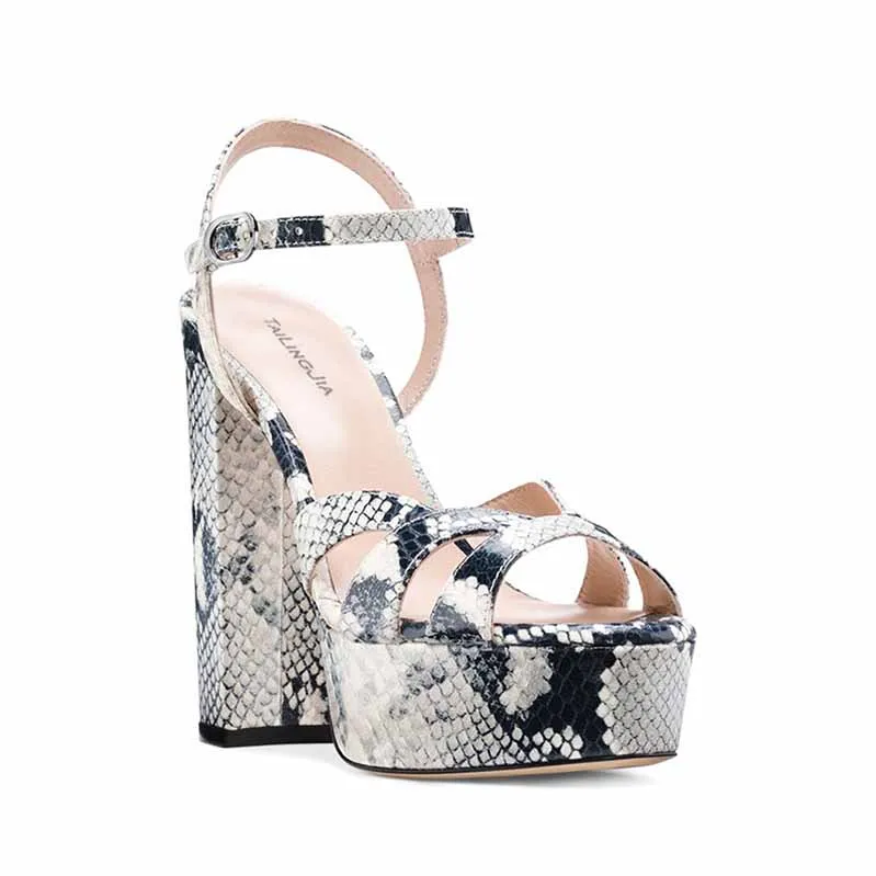 Women Platform Sandals Peep Toe Ankle Strap Heeled Shoes