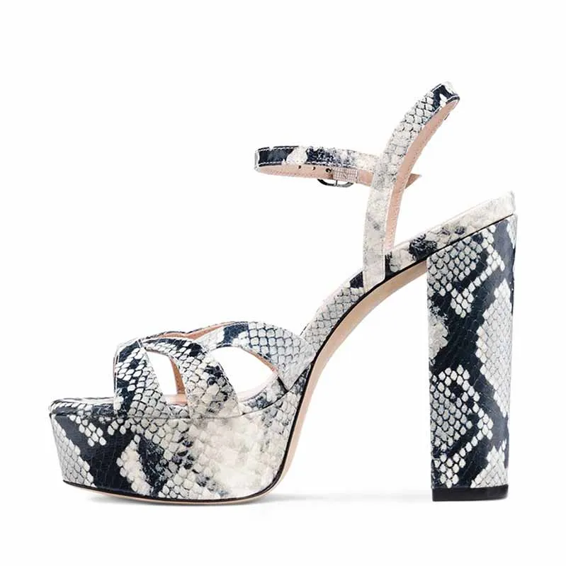 Women Platform Sandals Peep Toe Ankle Strap Heeled Shoes