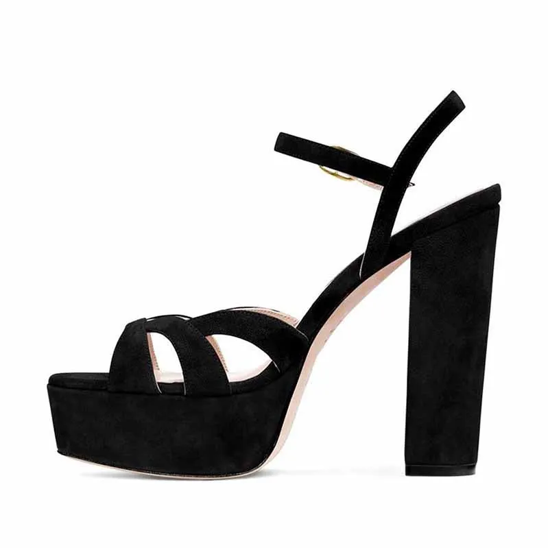 Women Platform Sandals Peep Toe Ankle Strap Heeled Shoes