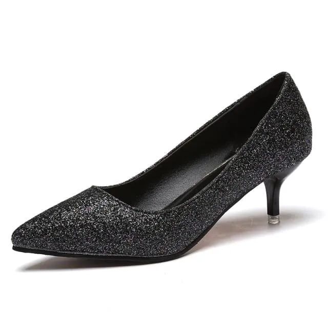 Women Pointed Toe Sequined Cloth Bowties Pumps
