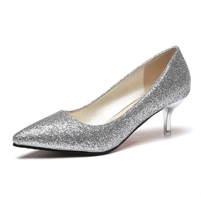 Women Pointed Toe Sequined Cloth Bowties Pumps