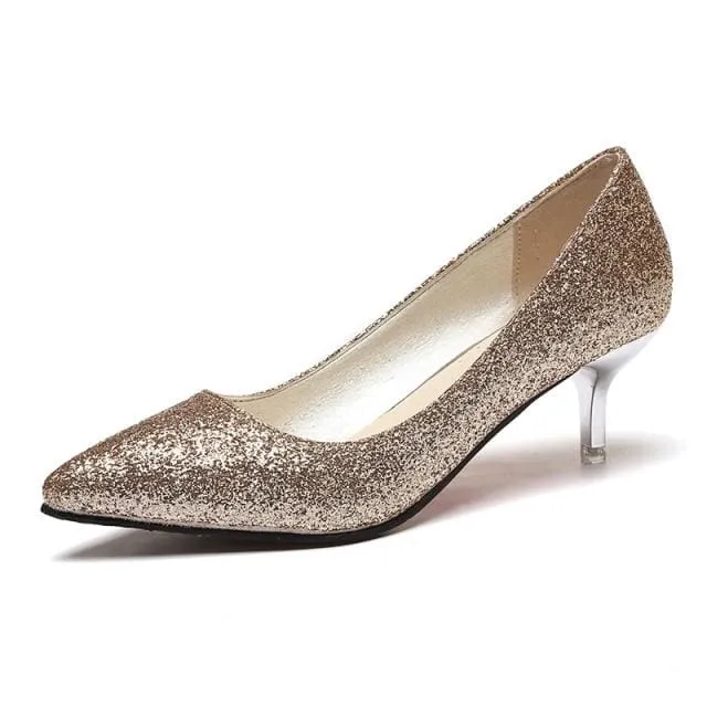 Women Pointed Toe Sequined Cloth Bowties Pumps