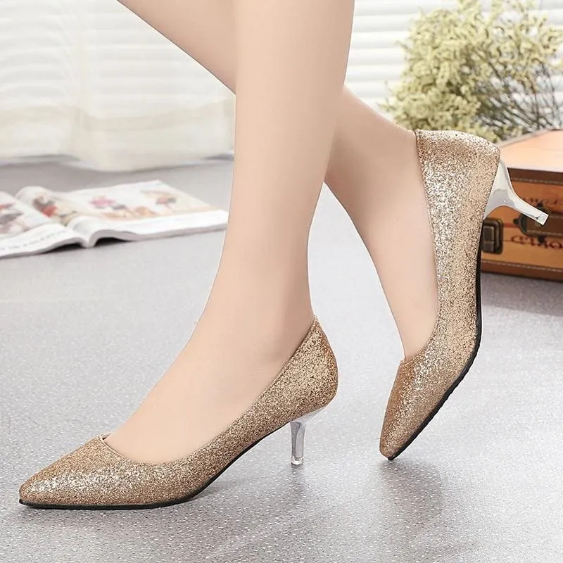 Women Pointed Toe Sequined Cloth Bowties Pumps