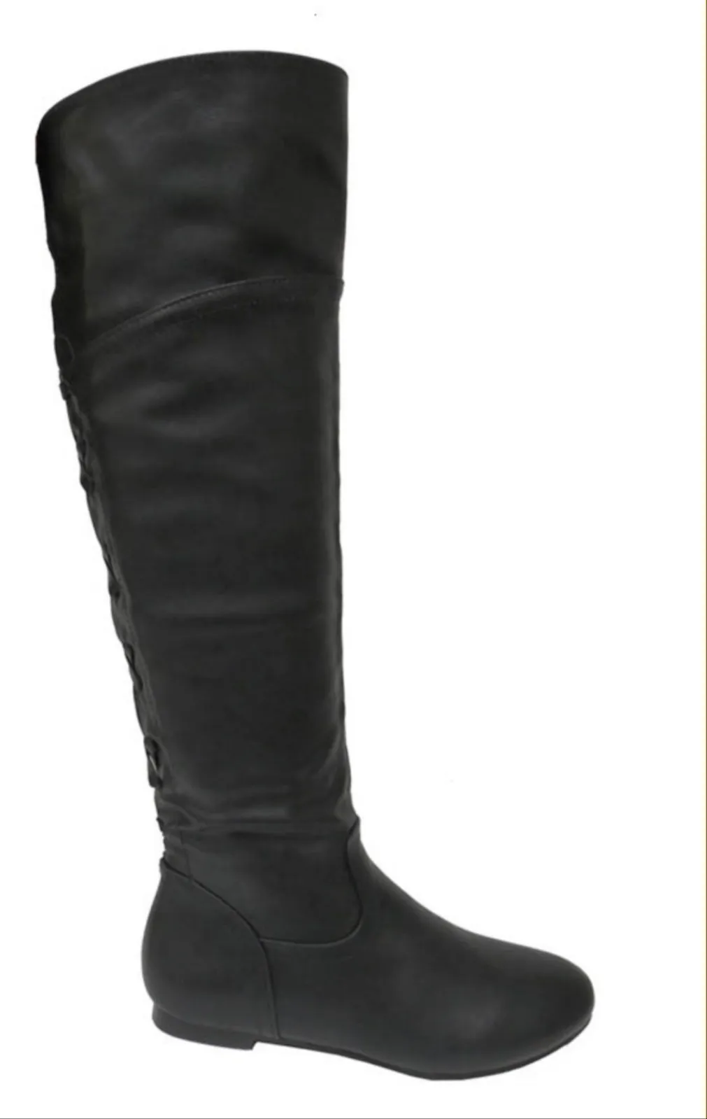 Women's Black Pu Low Block Heel Knee High Boots