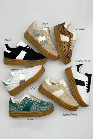 WOMENS GUM LAYRED SOLE THREAD DETAIL PLATFORM TRAINERS IN GREEN