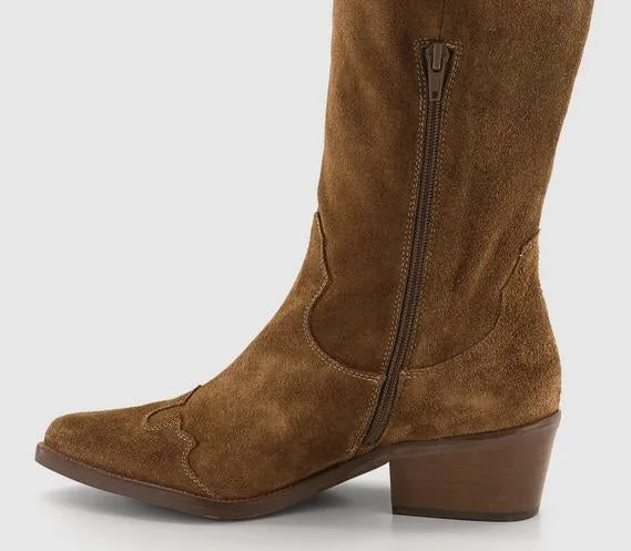 Womens Office Kezia Heeled Western Knee Boots Tan Suede