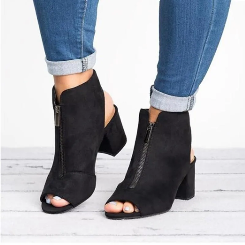 Women's peep toe front zipper sandals booties