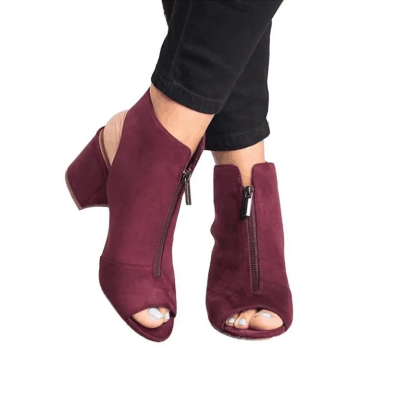 Women's peep toe front zipper sandals booties