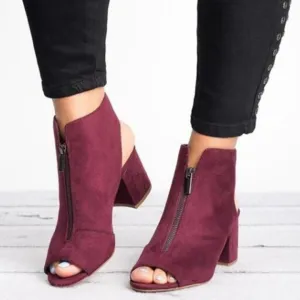 Women's peep toe front zipper sandals booties