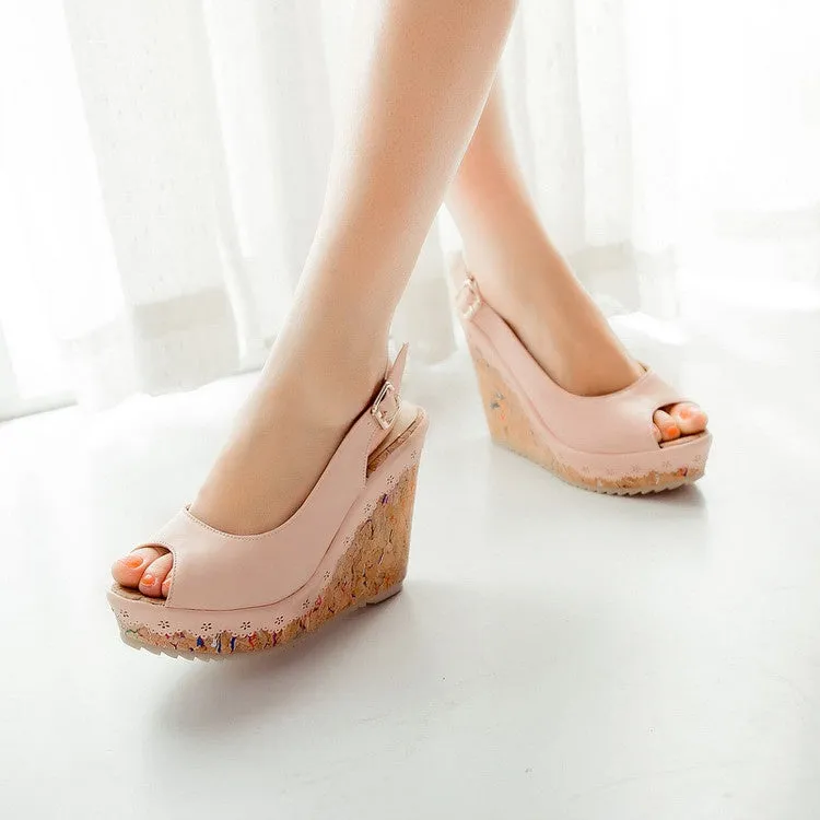 Women's Peep Toe Slingbacks Platform Wedges Sandals