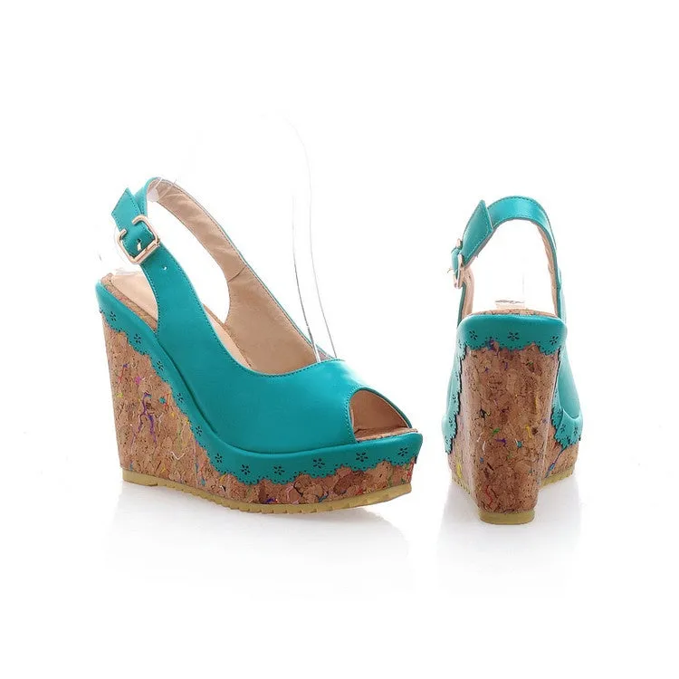 Women's Peep Toe Slingbacks Platform Wedges Sandals