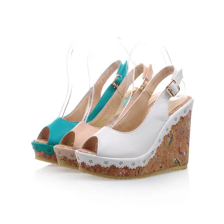 Women's Peep Toe Slingbacks Platform Wedges Sandals