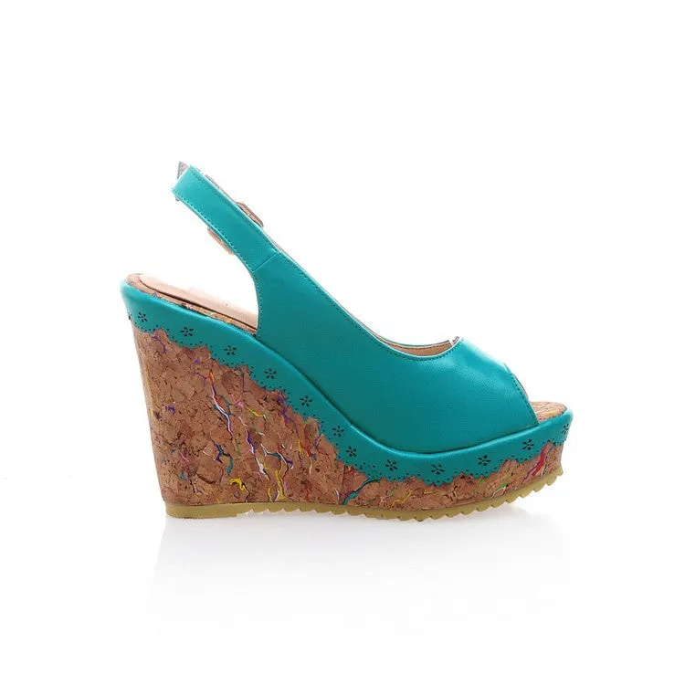 Women's Peep Toe Slingbacks Platform Wedges Sandals