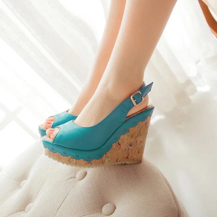 Women's Peep Toe Slingbacks Platform Wedges Sandals