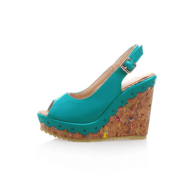 Women's Peep Toe Slingbacks Platform Wedges Sandals
