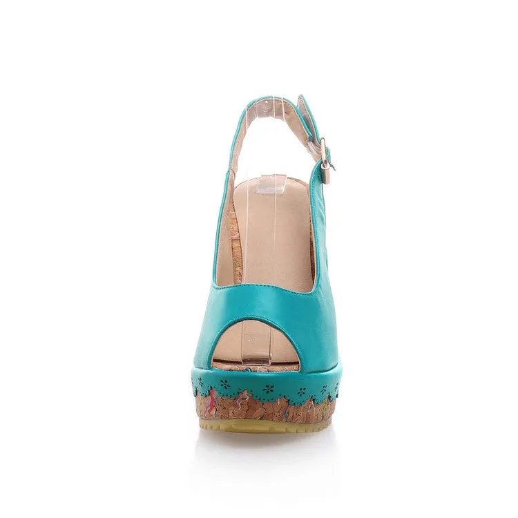 Women's Peep Toe Slingbacks Platform Wedges Sandals