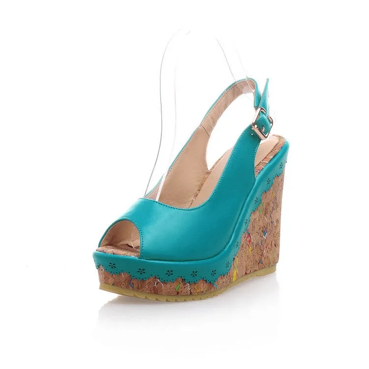 Women's Peep Toe Slingbacks Platform Wedges Sandals