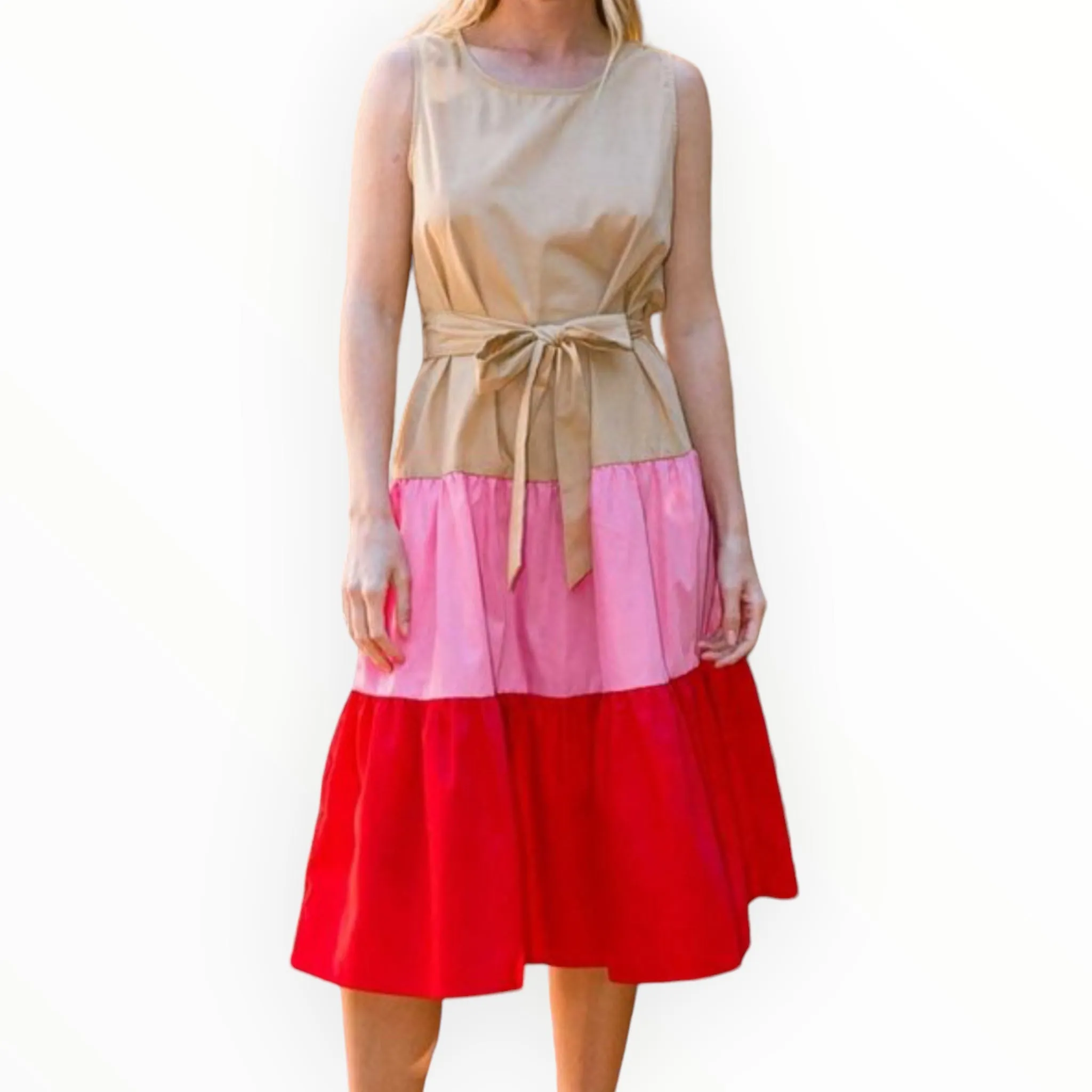 Womens Plus Size Tan Color Block Midi Tank Dress