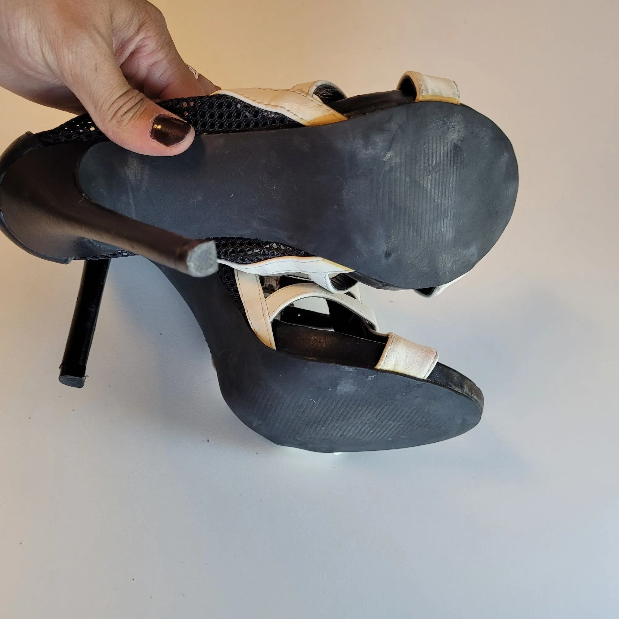 Women's Size 6.5 Black and White Peep Toe Stiletto Heels
