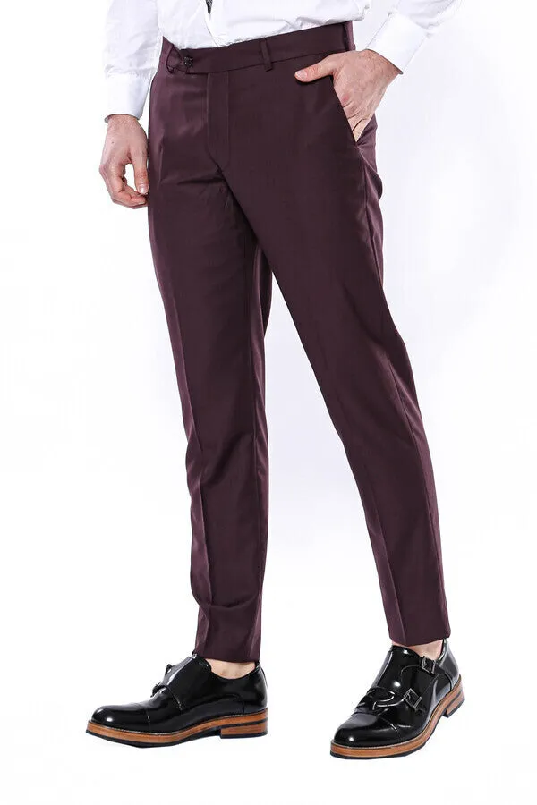 WSS Plain Burgundy Men Trousers  - Singen