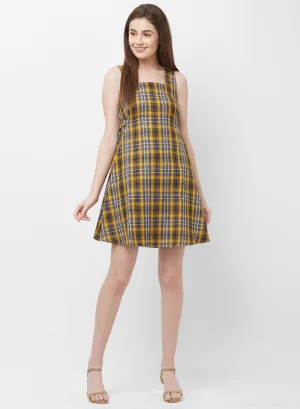 Yellow Checkered Short Dress