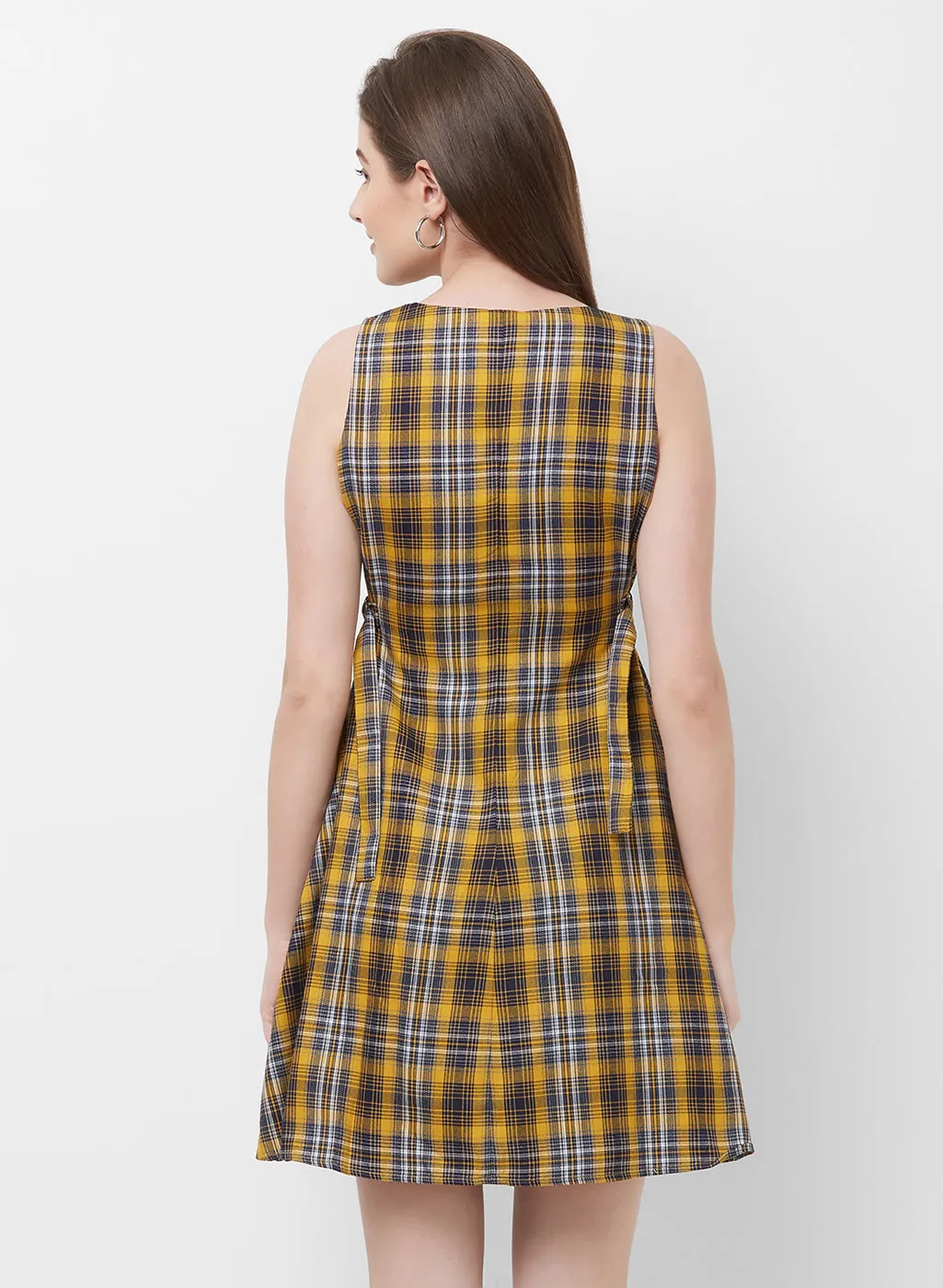 Yellow Checkered Short Dress