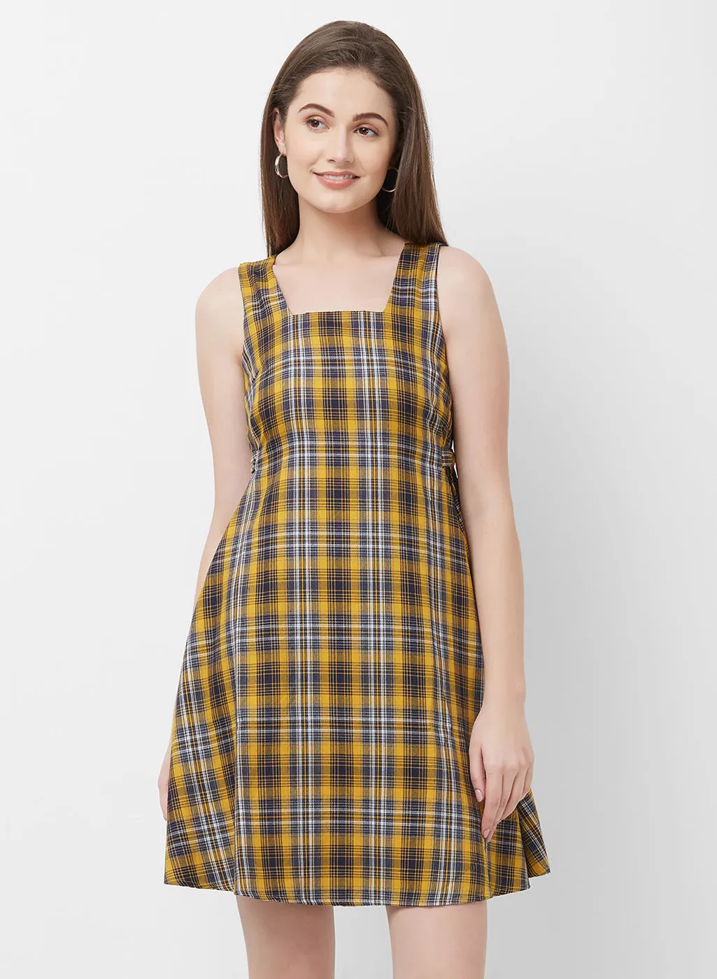 Yellow Checkered Short Dress