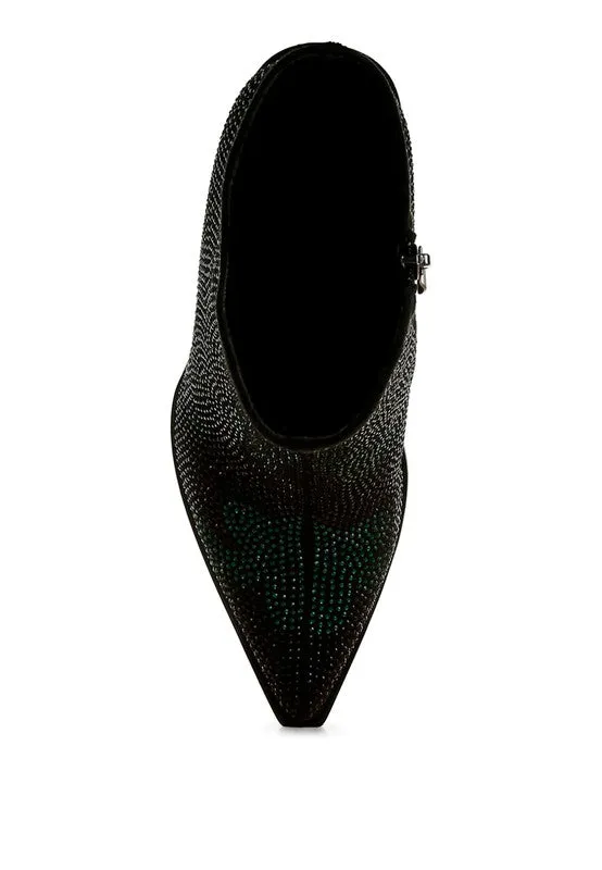 Zarka Rhinestone Block Heel Boots – Pointed Toe Party Boots for Women
